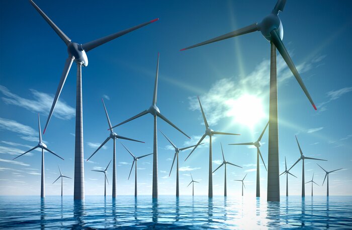 Bild Auf dem Wasser stehende Windräder