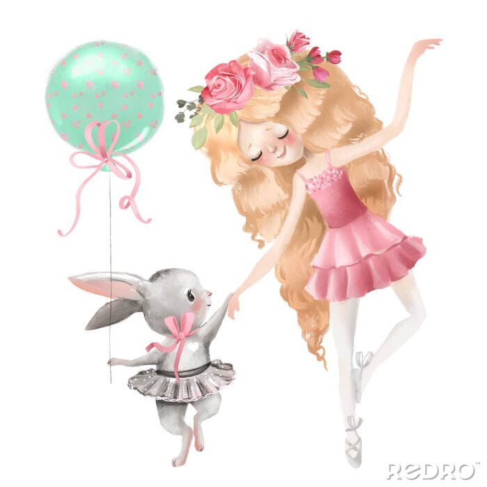 Bild Ballerina mit langen Haaren und einem Häschen