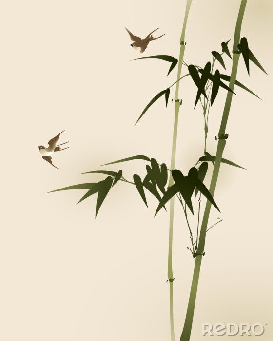 Bild Bambus Motiv mit Vögeln