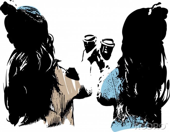 Bild Banksy-Stil Frauen mit Kaffeebechern