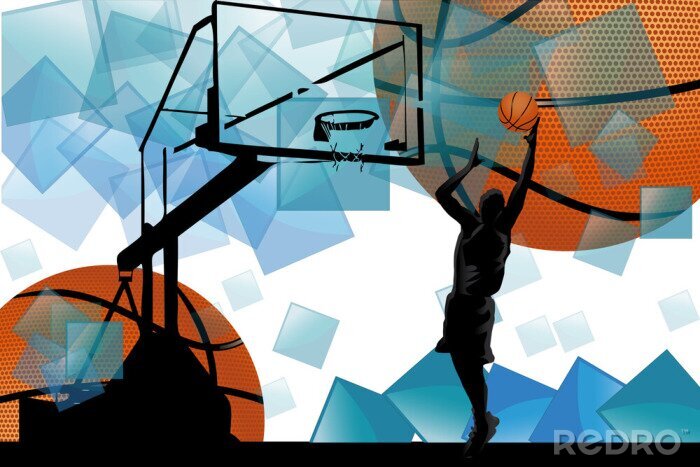 Bild Baskettballspieler mit Quadraten im Hintergrund