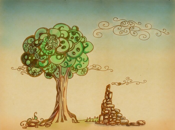 Bild Baum- und Gebäuderuinen