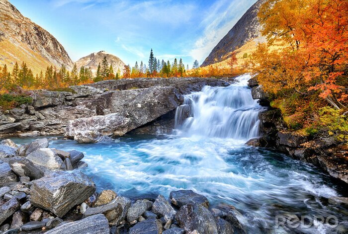 Bild Beautiful autumn landscape with yellow trees and waterfall