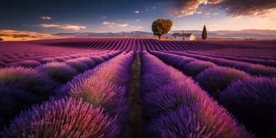 Bild Beautiful lavender field, purple, blue sky, farm, generative ai