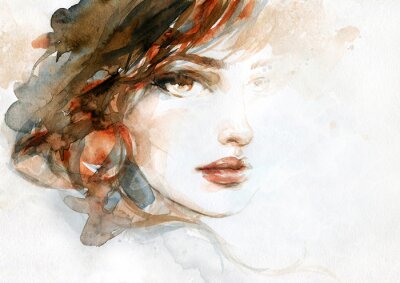 Sticker Beautiful woman. fashion illustration. watercolor painting