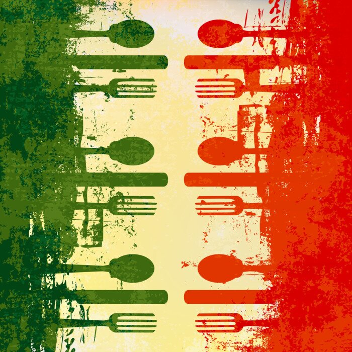 Bild Besteck auf der italienischen Flagge