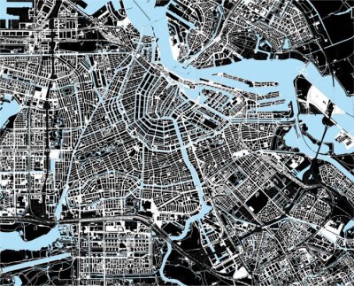 black and white amsterdam city map
