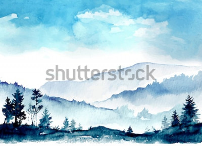 Bild Blaue Berge Aquarell
