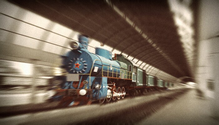 Bild Blaue Lokomotive mit rotem Stern