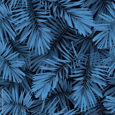 Blaue Palmblätter auf schwarzem Hintergrund