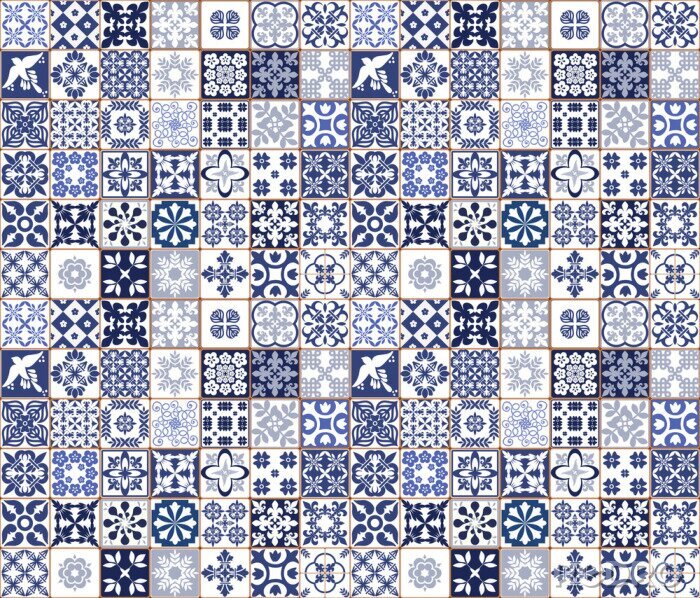 Bild Blaue portugiesische Fliesen Muster - Azulejos Vektor, Mode Interior Design Fliesen
