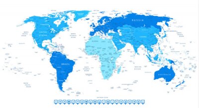Blaue Weltkarte mit Details