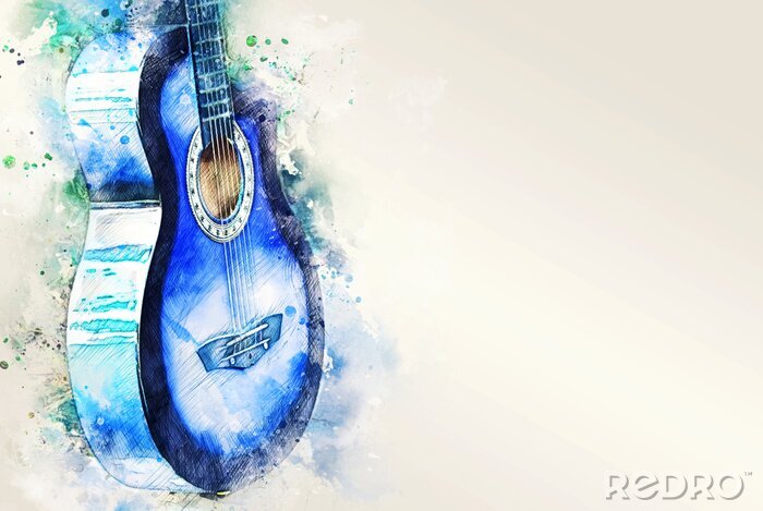 Bild Blaues Instrument Gitarre mit einer charakteristischen Farbe