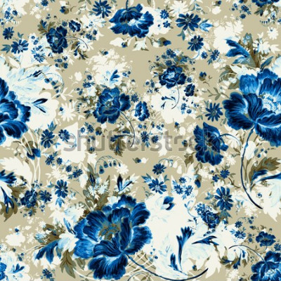 Bild Blaues Muster mit Blumen