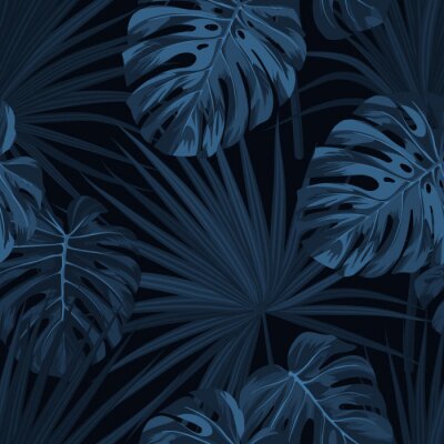 Blaues Muster mit Dschungelpflanzen