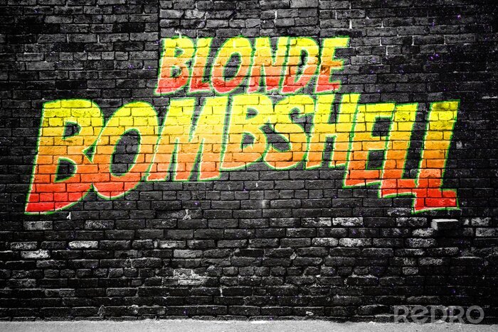 Bild Blonde Bombshell Comic Ziegelsteinmauer Graffiti