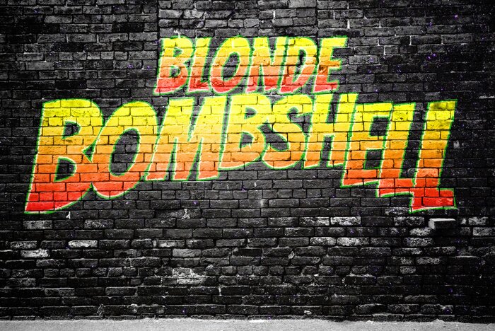 Bild Blonde Bombshell Comic Ziegelsteinmauer Graffiti
