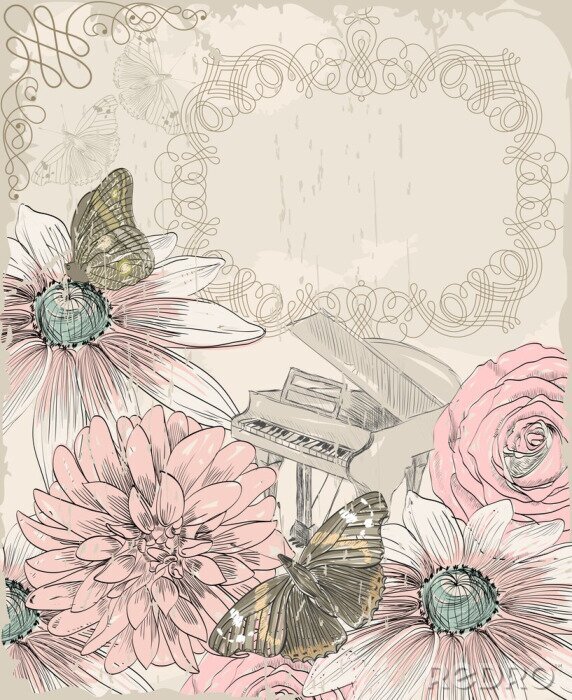 Bild Blumen und Schmetterlinge Klavier