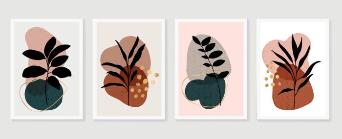 Bild Botanical wall art vector set. Earth tone boho foliage line art drawing with  abstract shape.  Abstract Plant Art design for print, cover, wallpaper, Minimal and  natural wall art..