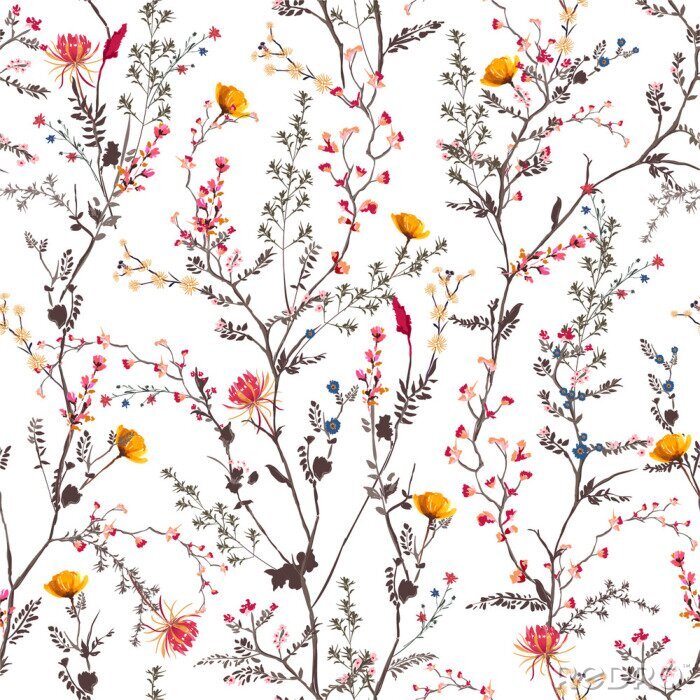 Bild Botanisches Muster mit Blumen auf weißem Hintergrund