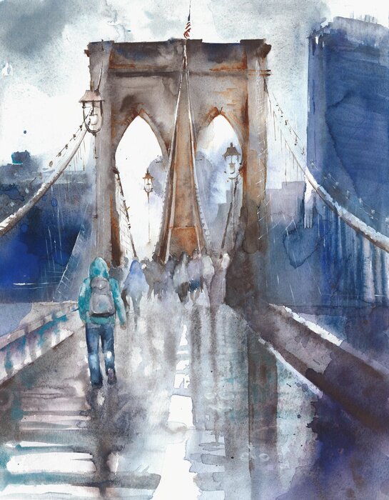 Bild Brooklyn-Brücke NYC-Architekturmarkstein-touristischer Platzferienbestimmungsort-Aquarellillustrationsmalerei