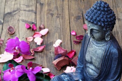 Buddha und Blumenblätter
