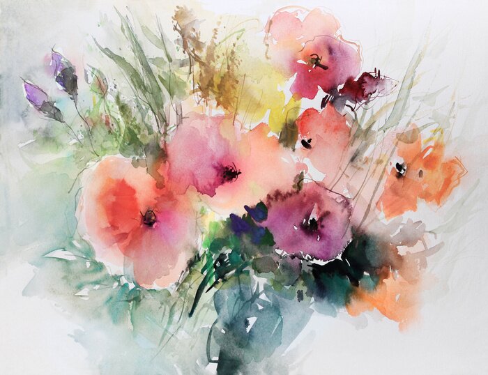 Bild Bunte Aquarellmohnblumen