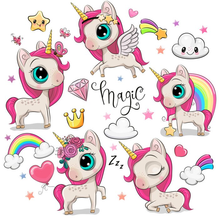 Bild Bunte Einhörner und eine lächelnde Wolke