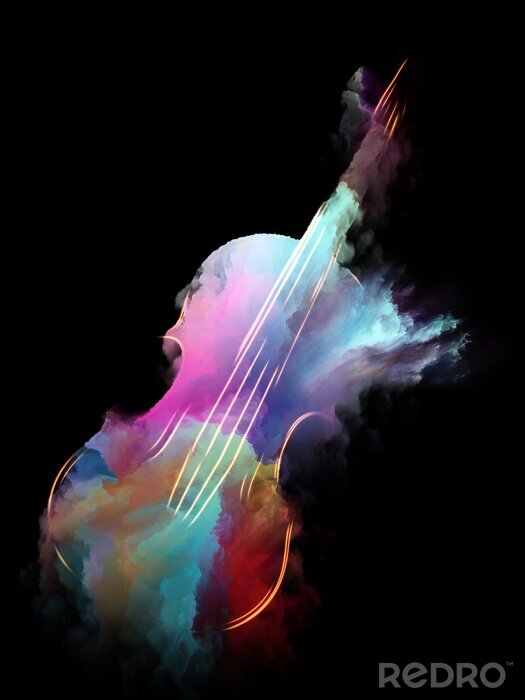 Bild Bunte Geige, mit Rauch bedecktes Instrument