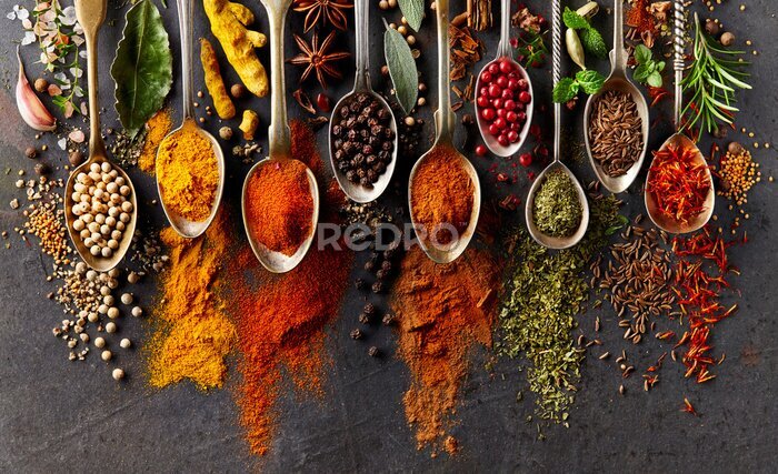Bild Bunte Gewürze auf Löffeln