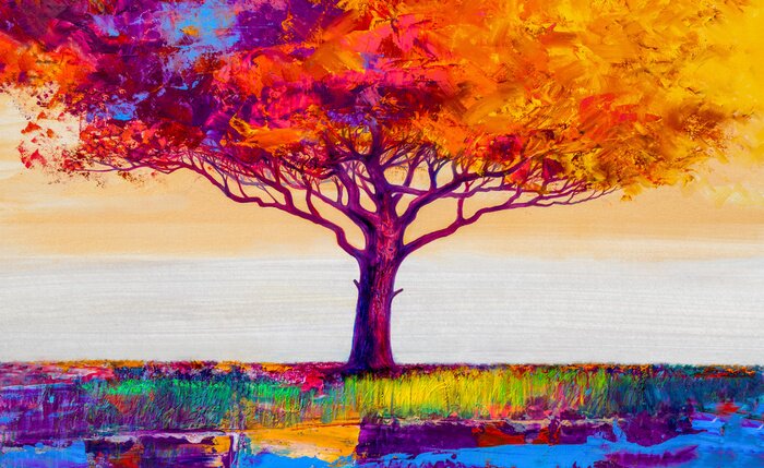 Bild Bunter Baum mit Farben gemalt