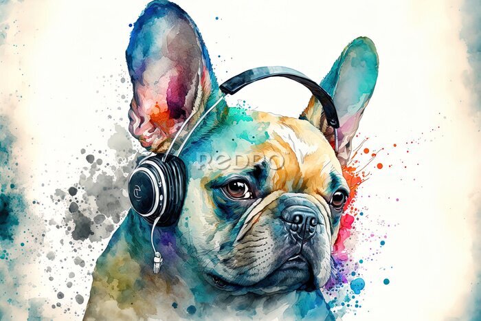 Bild Bunter Französischer Bulldogge Aquarell-Porträt