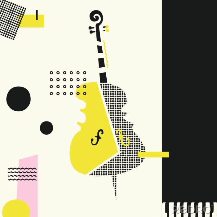 Bild Bunter Hintergrund der Musik mit Violoncello lokalisierte Vektorillustration. Geometrisches Musikfestivalplakat, kreatives Cello Design