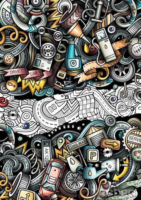 Bild Bunter Schrottplatz mit Fahrzeugen