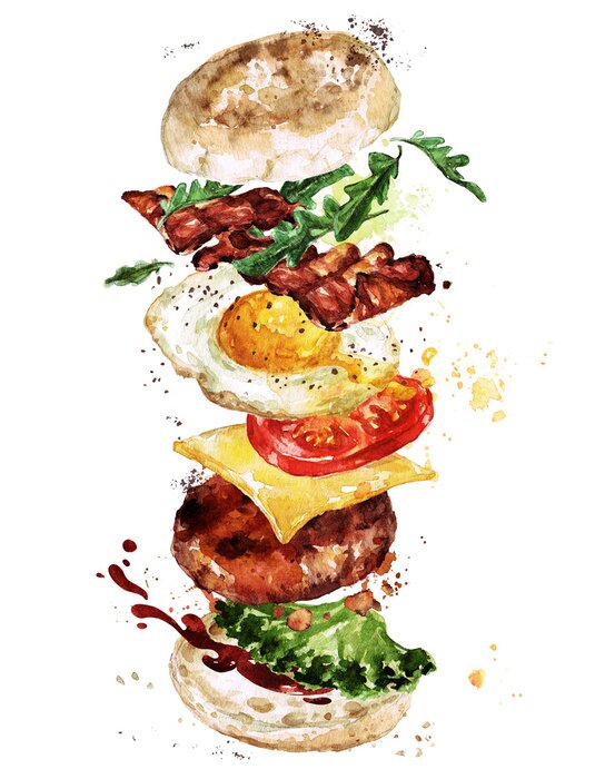 Bild Burger mit Aquarellfarben gemalt
