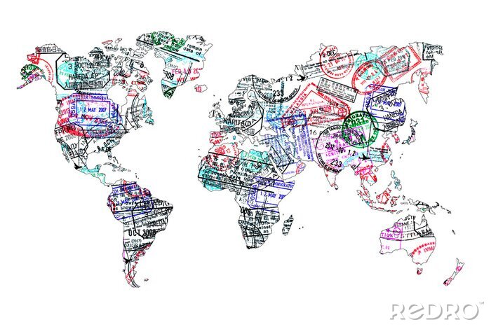 Bild Carte du monde de Tampons Passeport, isolé
