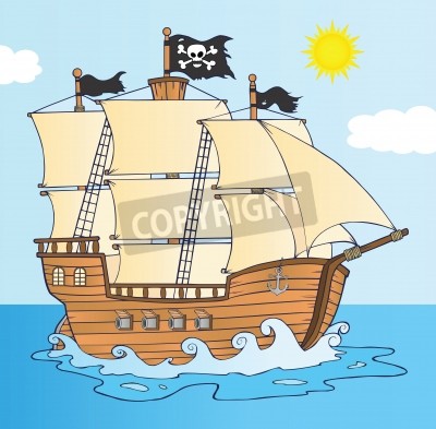 Bild Cartoon Piratenschiff auf Meer