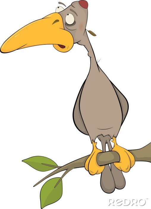 Bild Cartoon Specht auf einem Baum. Karikatur