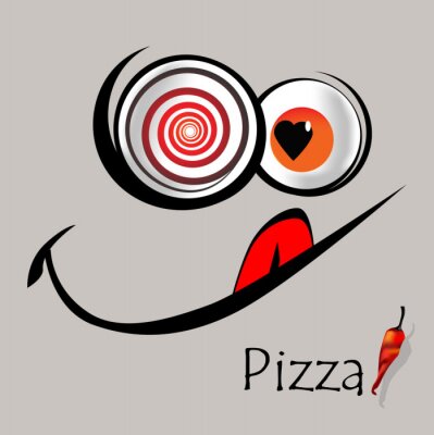 Bild Cartoonartiges Lächeln und Pizza