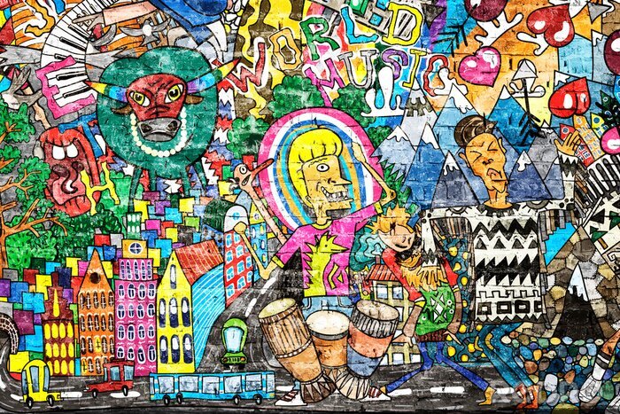 Bild Cartoonartiges Stadt-Graffiti