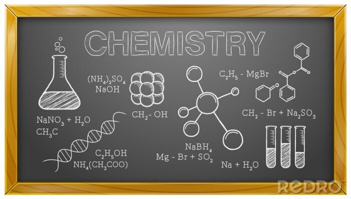Bild Chemische Formeln auf einer schwarzen Tafel