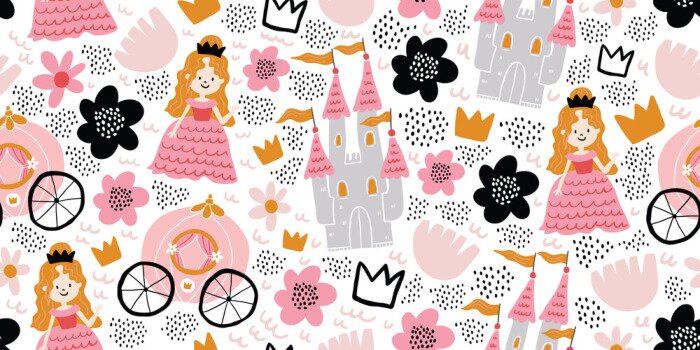 Bild Childish seamless pattern with princess, castle