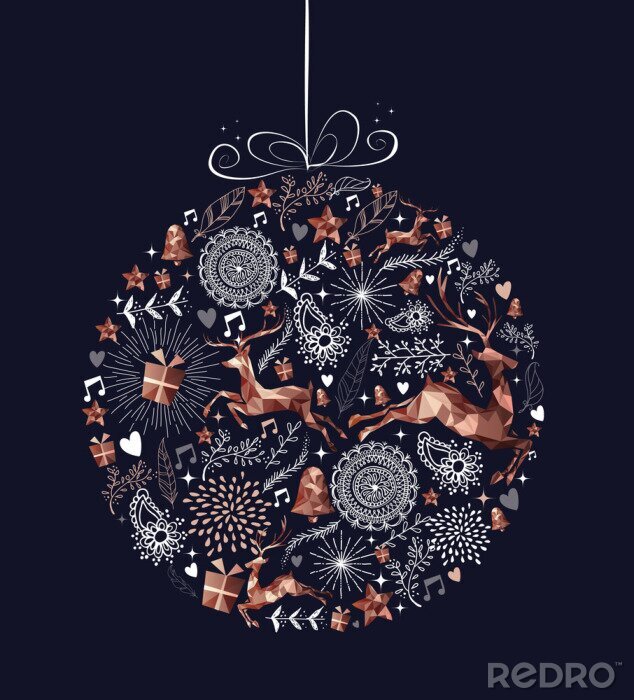 Bild Christmas bauble ball with copper low poly deer