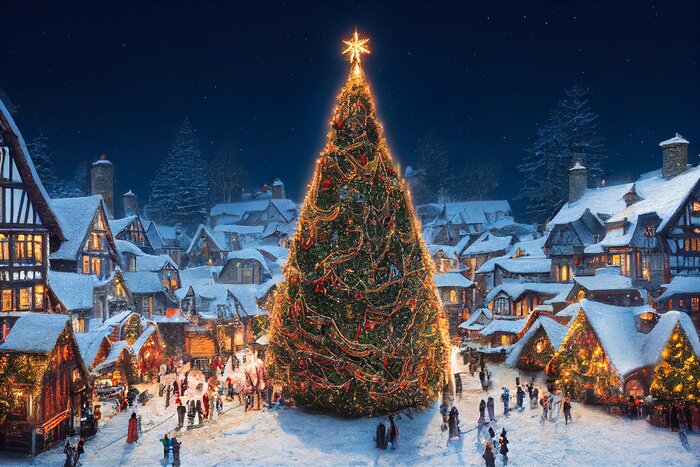 Bild Christmas village with Snow in vintage style. Winter Village Landscape. Christmas Holidays. Christmas Card. 3d illustration	