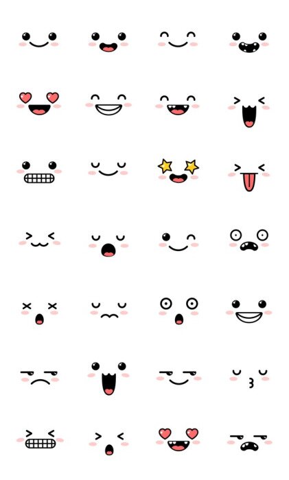 Bild Collection of sweet kawaii emoticon emoji. Set of cute cartoon manga emotions