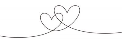 Bild Continuous line drawing two hearts embracing, Black and white vector minimalist illustration of love concept minimalism one hand drawn sketch romantic theme.