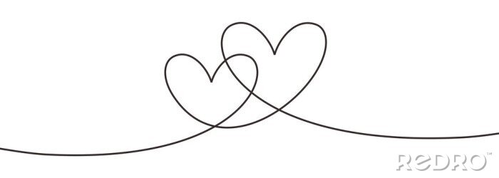 Bild Continuous line drawing two hearts embracing, Black and white vector minimalist illustration of love concept minimalism one hand drawn sketch romantic theme.