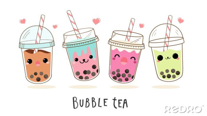 Bild Cute Bubble milk tea cartoon characters vector set.  Design for Milk Tea Ads and Logo design template. 