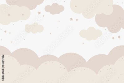 Bild Cute hand drawn clouds and stars. Baby vector illustration in pastel colors for decorating a kids room. Wall art of the nursery. Trendy design of air clouds for children's interior.
