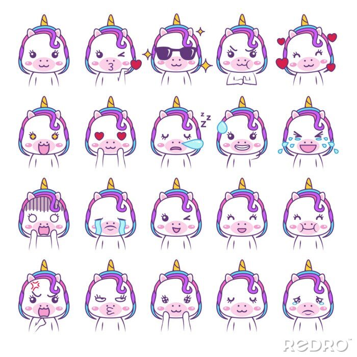 Bild Cute kawaii unicorn social media emoticon